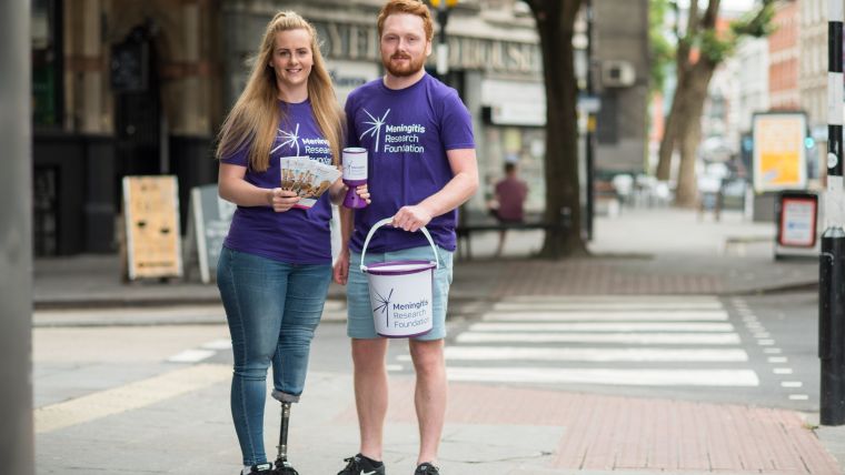 Amy Davis (pictured with fiancé Matt Jenkins), who was 18 when she fell ill with meningococcal B septicaemia in 2011. Amy received urgent medical treatment which saved her life.  During a long recovery period it was clear that septicaemia had affected Amy’s arms and legs and she later had to have her left leg amputated below the knee. Amy has welcomed a University of Oxford study, supported by the NHS, to see whether giving a group B meningococcal (MenB) vaccine to teenagers could help protect all ages from the potentially fatal infection. Photo credit: Meningitis Research Foundation.
